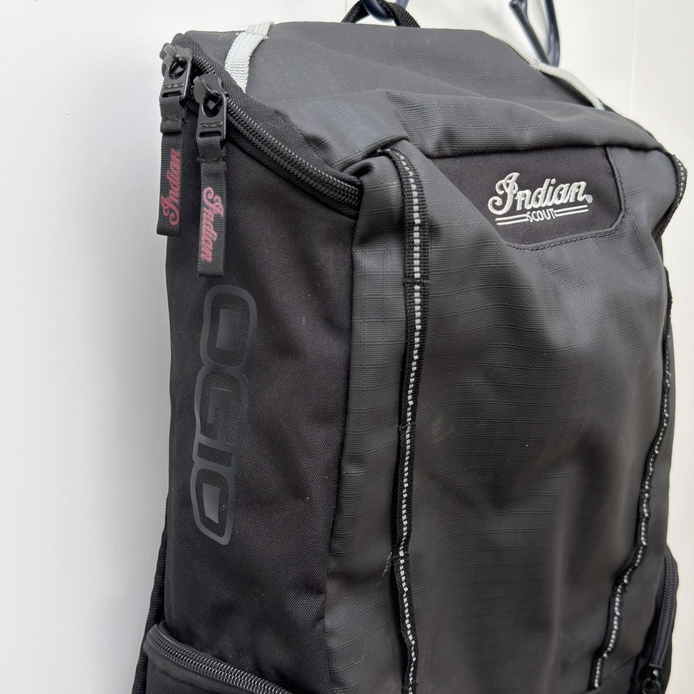 Indian Scout Motorcycle Ogio Backpack Black Gray Red Water Repel 18"x12" - Picture 7 of 16